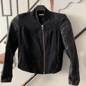 Helmet Lang black wool/cotton jacket with leather sleeves
